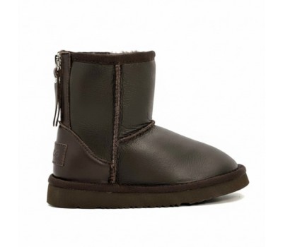 Угги детские кожаные с молнией One Zip - Шоколадные