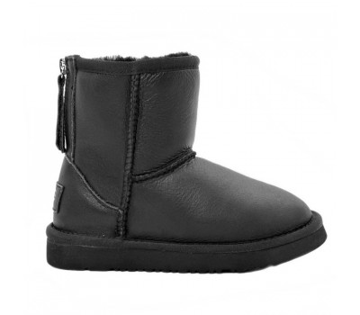 Угги детские кожаные с молнией One Zip - Чёрные