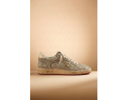 Ball Star in Beige Suede with Gold Metallic Leather Star and Bead Lettering