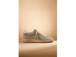 Ball Star in Beige Suede with Gold Metallic Leather Star and Bead Lettering