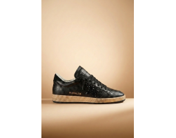 Ball Star in Black Nappa With Black Glitter Star and Suede Heel Tab