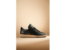 Ball Star in Black Nappa With Black Glitter Star and Suede Heel Tab