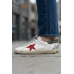 Golden Goose Super Star With Red Suede Star And Green Leather Heel Tab