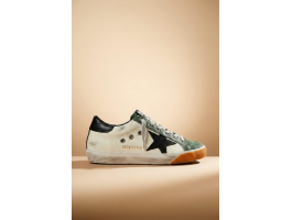 Super Star White With Green Suede Toe And Black Star