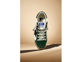 Super Star White With Green Suede Toe And Black Star
