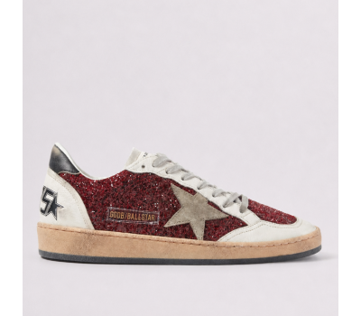Golden Goose  Ball Star in Burgundy Glitter with Suede Star and Black Heel Tab