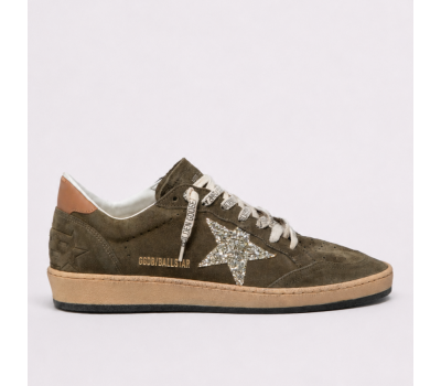 Golden Goose Ball Star Trainers Suede Glitter Star and Olive Heels Tab Golden Goose Ball Star Trainers Suede Glitter Star and Olive Heels Tab
