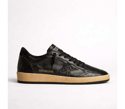 Golden Goose Ball Star in Black Nappa With Black Glitter Star and Suede Heel Tab