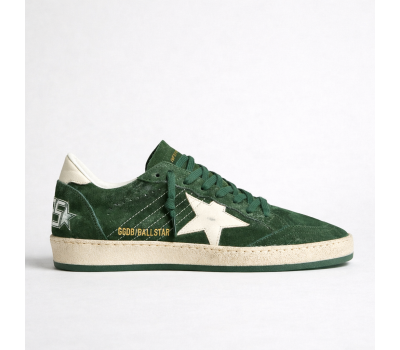 Golden Goose Ball Star in Green Suede With White Leather Star and Heel Tab