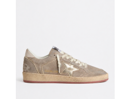 Ball Star in Beige Suede with Gold Metallic Leather Star and Bead Lettering