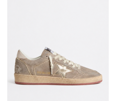 Golden Goose Ball Star in Beige Suede with Gold Metallic Leather Star and Bead Lettering Golden Goose Ball Star in Beige Suede with Gold Metallic Leather Star and Bead Lettering