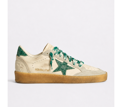 Golden Goose Ball Star LTD With Green Crocodile Print Star And Heel Tab Golden Goose Ball Star LTD With Green Crocodile Print Star And Heel Tab