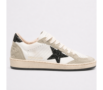 Golden Goose Ball Star in Nappa and Suede with Black Glitter Star and Heel Tab
