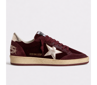 Golden Goose Ball Star Burgundy Velvet with Gold Metallic Star and Heel Tab Golden Goose Ball Star Burgundy Velvet with Gold Metallic Star and Heel Tab