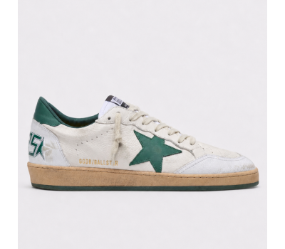 Golden Goose Ball Star in white nappa leather with green leather star and heel tab Golden Goose Ball Star in white nappa leather with green leather star and heel tab