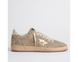 Ball Star in Beige Suede with Gold Metallic Leather Star and Bead Lettering