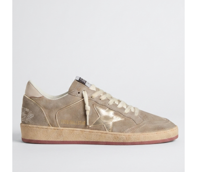 Golden Goose Ball Star in Beige Suede with Gold Metallic Leather Star and Bead Lettering Golden Goose Ball Star in Beige Suede with Gold Metallic Leather Star and Bead Lettering