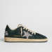 Golden Goose Ball Star Green Suede With Silver Glitter Star