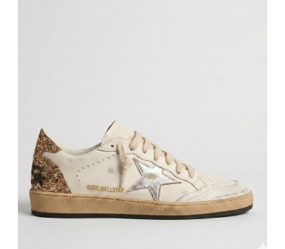Golden Goose Ball Star White Silver Metallic Gold Glitter