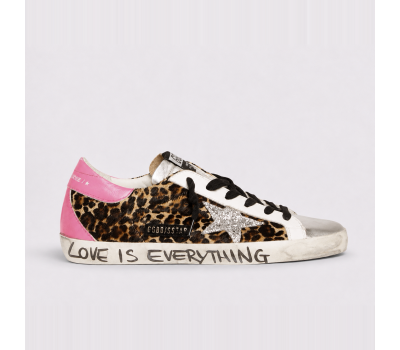 Golden Goose Super-Star Glitter Silver Pink Tiger Print Sneakers Golden Goose Super-Star Glitter Silver Pink Tiger Print Sneakers