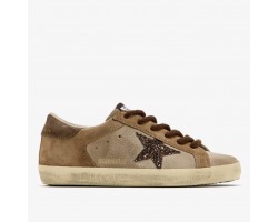 Super-Star in Beige and Brown Suede Wth Brown Glitter Star