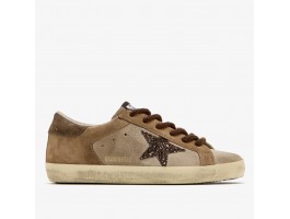 Super-Star in Beige and Brown Suede Wth Brown Glitter Star