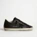 Golden Goose Super-Star In Black Nappa With Black Star And Glitter Heel Tab