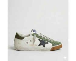 Super Star White With Green Suede Toe And Black Star