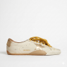 True-Star in White Nappa Leather With Gold Star and Beige Suede Heel Tab