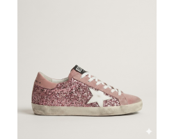 Super-Star in Silver Glitter With Leather Star and Heel Tab Super-Star in Silver Glitter With Leather Star and Heel Tab