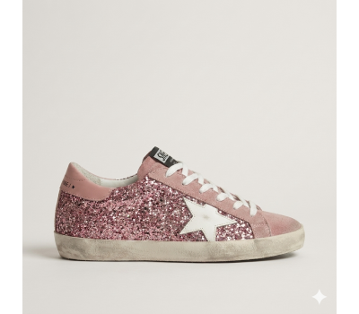 Golden Goose Super-Star in Silver Glitter With Leather Star and Heel Tab
