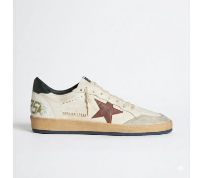 Golden Goose Ball Star Brown Nubuck Star And Nappa Heel Tab