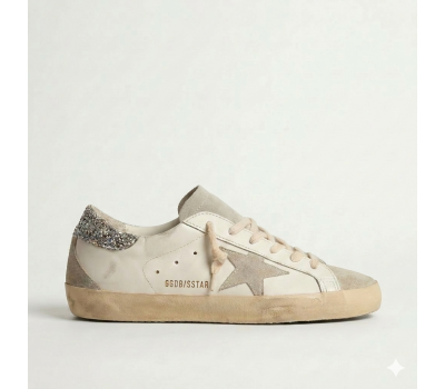 Golden Goose Super-Star Gray Silver Glitter Heel Tab Golden Goose Super-Star Gray Silver Glitter Heel Tab
