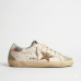 Golden Goose Super-Star With Gold Glitter Star and Ice-Gray Suede Inserts