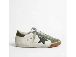 Super Star White With Green Suede Toe And Black Star