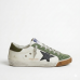 Golden Goose Super Star White With Green Suede Toe And Black Star