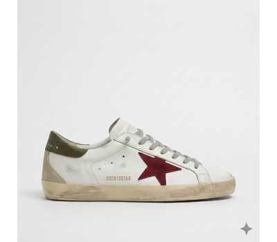 Golden Goose Super Star With Red Suede Star And Green Leather Heel Tab