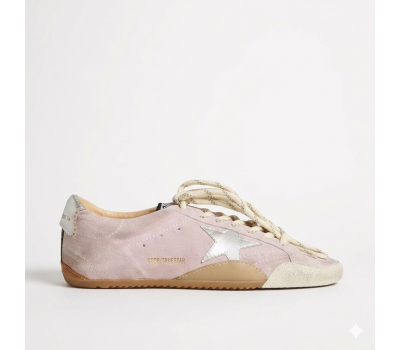 Golden Goose True-Star in Pastel Pink Suede With Silver Star and Heel Tab