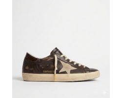 Super-Star Distressed Suede-Trimmed Leather Brown