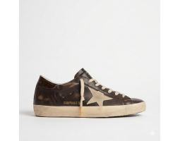 Super-Star Distressed Suede-Trimmed Leather Brown