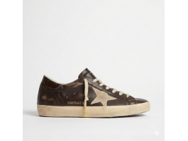 Super-Star Distressed Suede-Trimmed Leather Brown