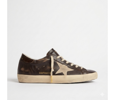 Golden Goose Super-Star Distressed Suede-Trimmed Leather Brown