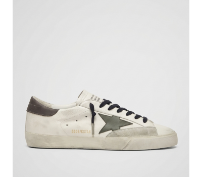 Golden Goose Super-Star With Green Leather Star and Gray Leather Heel Tab