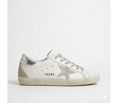 Golden Goose Super-Star With Silver Heel Tab and Metal Stud Lettering Golden Goose Super-Star With Silver Heel Tab and Metal Stud Lettering