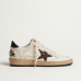 Golden Goose Ball Star Chicory Coffee With Glitter Star And Black Leather Heel Tab