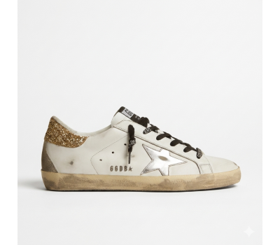 Golden Goose Super Star Donna Bianche in Pelle Con Talloncino Glitter