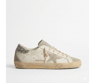 Golden Goose Super-Star Gray Silver Glitter Heel Tab
