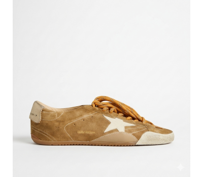 Golden Goose True-Star in Tobacco-Colored Suede With White Star and Platinum Heel Tab