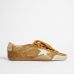 Golden Goose True-Star in Tobacco-Colored Suede With White Star and Platinum Heel Tab