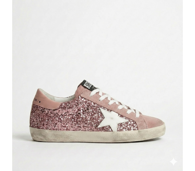 Golden Goose Super-Star in Silver Glitter With Leather Star and Heel Tab